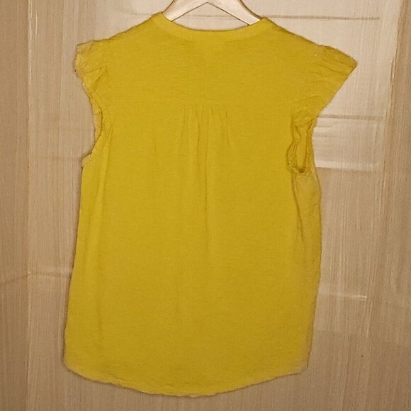 Style & Co. Yellow Swiss Dot Mixed Material Top Medium - Picture 2 of 8